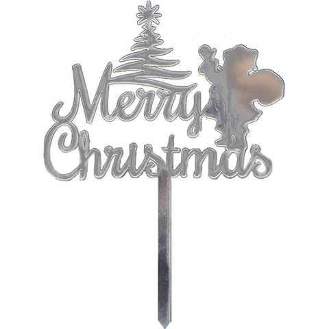 Merry Christmas Santa Cake Topper (Silver)