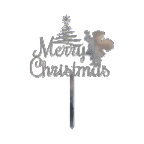 Merry Christmas Santa Cake Topper (Silver)